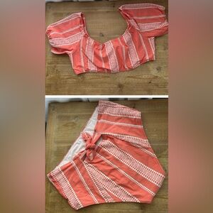 lemlem Lucia Pouf Crop Bikini Top and Bikini Bottom Size Large New